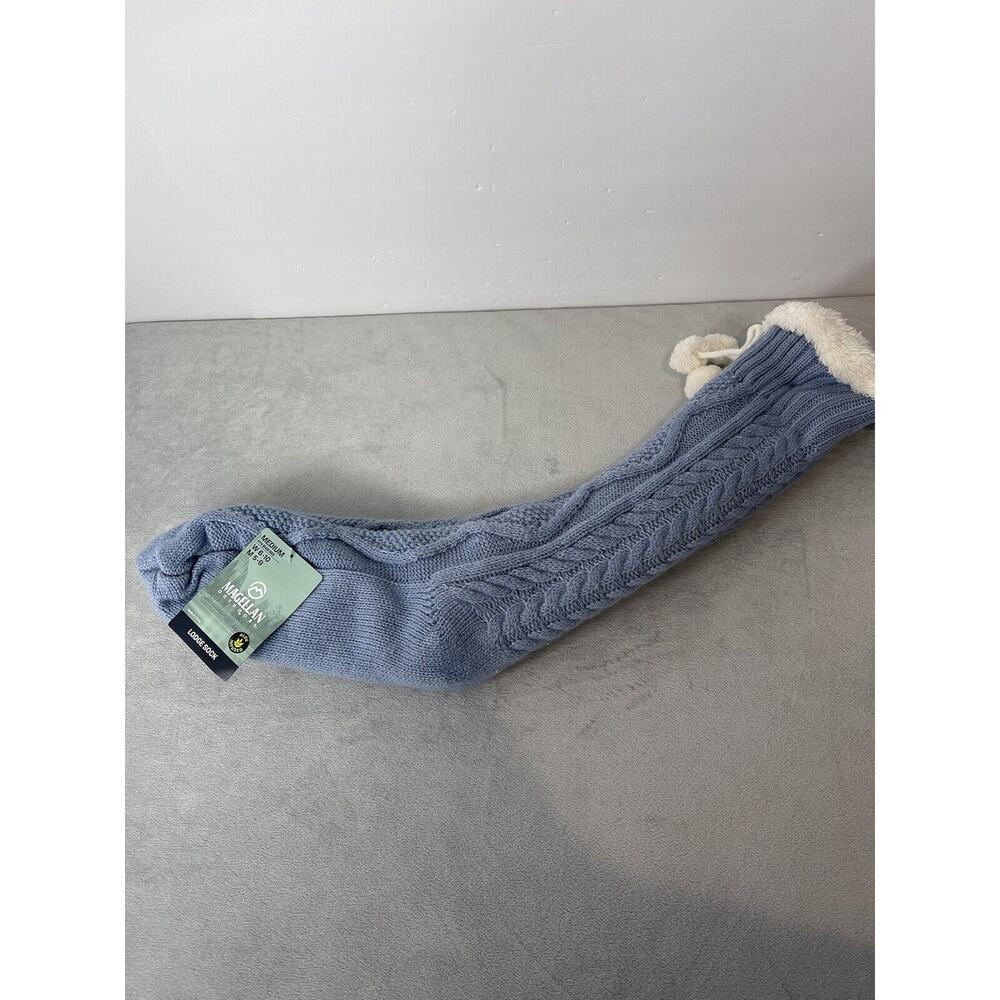 Magellan Outdoors Women's Long Lodge Socks Aloe Infused Blue Pom Pom Medium‎